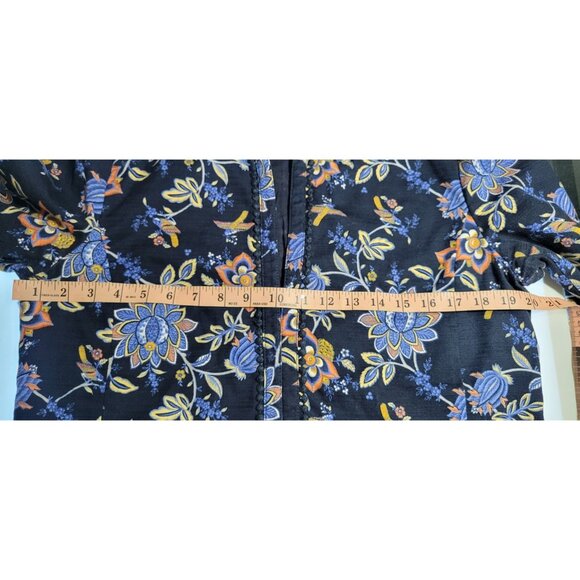 LOFT Womens Blazer Navy floral cotton blend  Size 10 Eyelet Crochet Trim Open - Picture 13 of 14